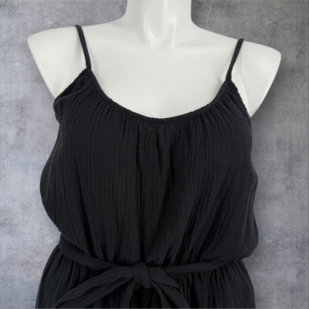 Evereve Gigi Gauze Tie Dress Midi Sundress Sleeveless Black XL NWT - Picture 4 of 14